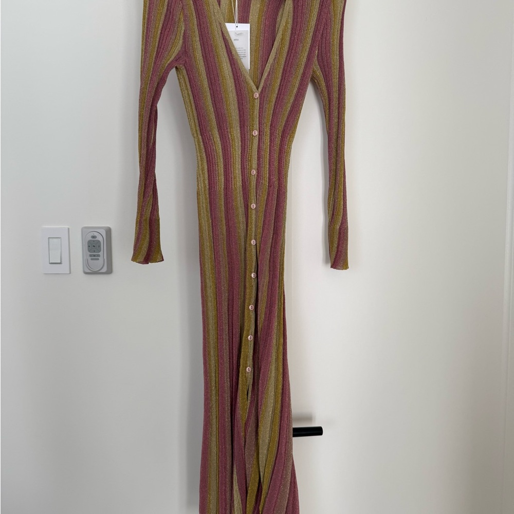 Misa Los Angeles Pink and Yellow Striped Long Sleeve Dress - Picture 2 of 2